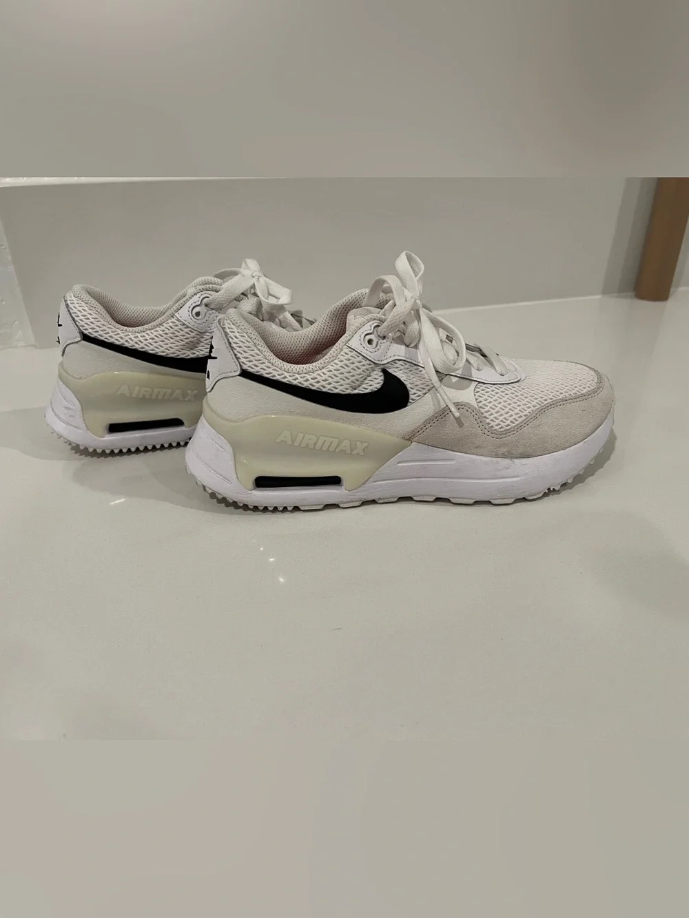 Nike Women’s White Cream Athletic Air Max Sneakers with Black Swoosh